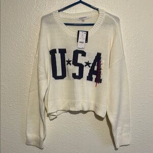 Grayson Threads Cream Crew Neck Sweater with USA Design